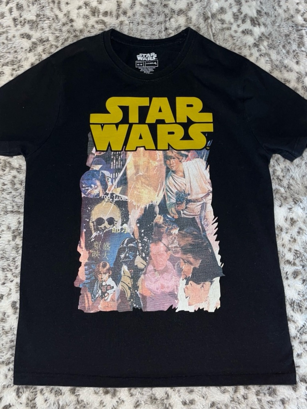 Star Wars Black Tee with Yellow Logo and Multi-Color Poster Graphic